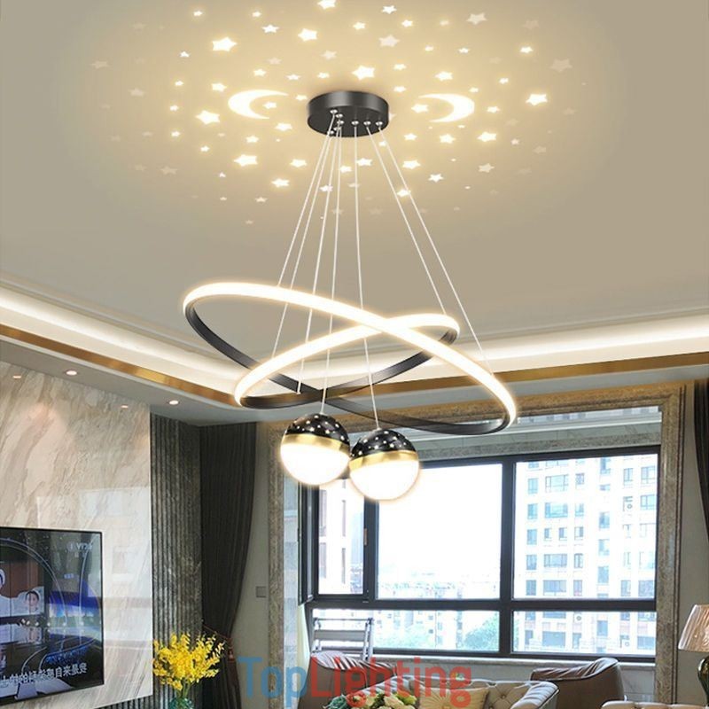 Modern Pendant Light Wrought Iron Silicone Double Circle Ring Ceiling Light