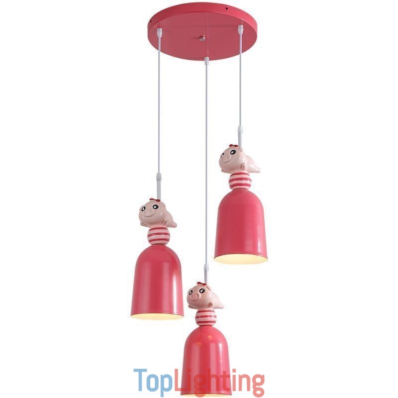 Modern Pendant Light Wrought Iron Pink Resin Piggy Ceiling Light