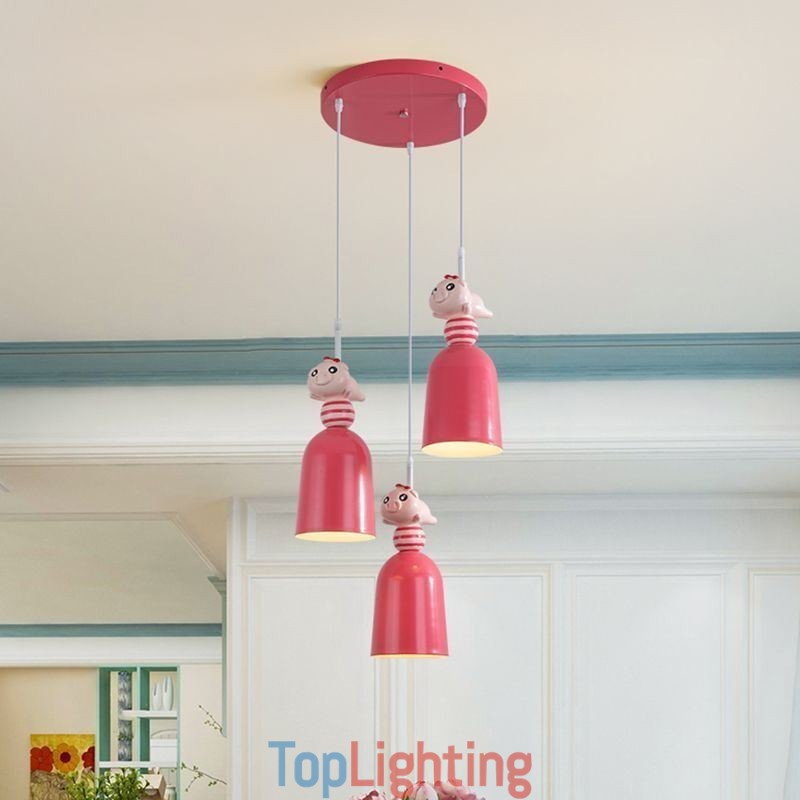 Modern Pendant Light Wrought Iron Pink Resin Piggy Ceiling Light