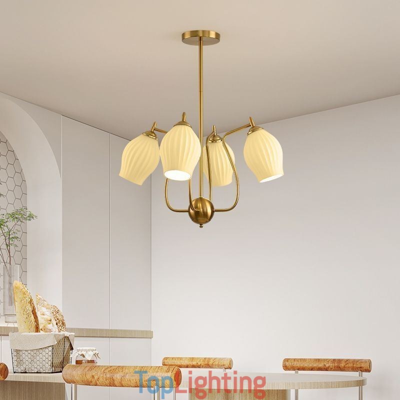 Nordic Pendant Light Creative Wrought Iron Copper Natural Color Stamen Ceiling Light