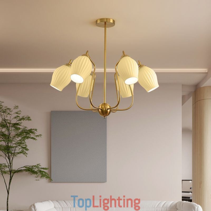 Nordic Pendant Light Creative Wrought Iron Copper Natural Color Stamen Ceiling Light