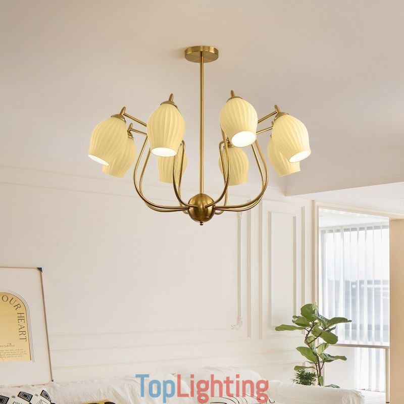 Nordic Pendant Light Creative Wrought Iron Copper Natural Color Stamen Ceiling Light
