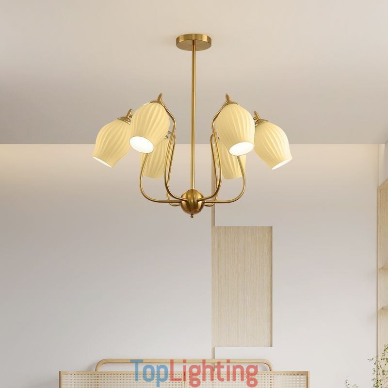 Nordic Pendant Light Creative Wrought Iron Copper Natural Color Stamen Ceiling Light