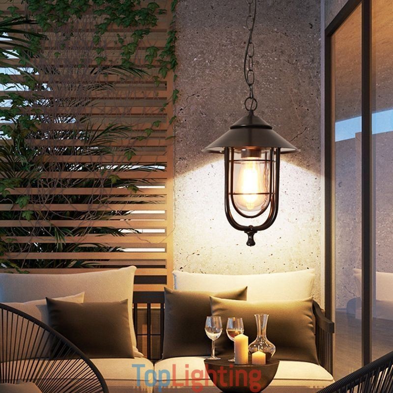 American Retro Outdoor Light Waterproof Birdcage Shape Pendant Light Garden