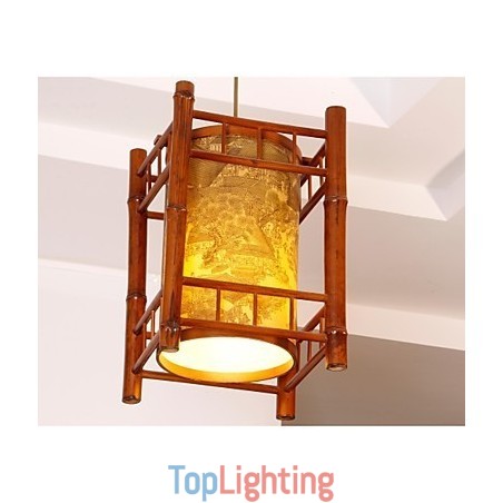Retro Lantern Wood Bamboo Chandelier