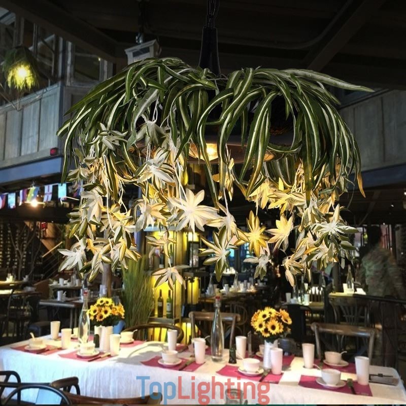Home Pendant Lamp Industrial Style Artificial Plant Decorated Chandelier