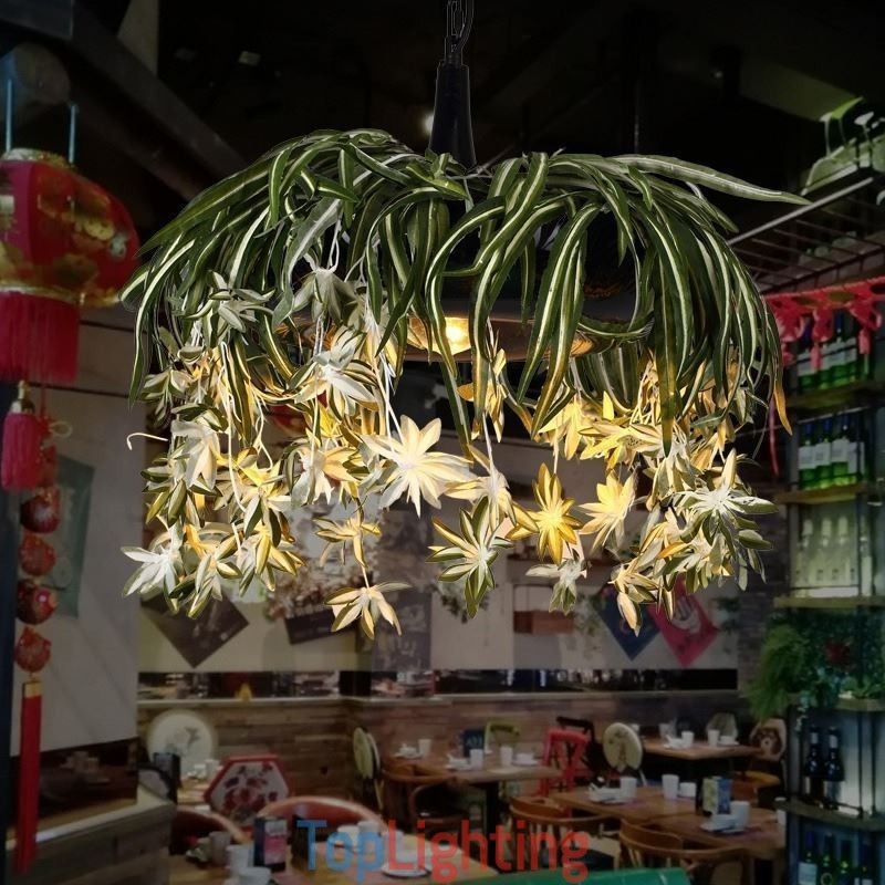 Home Pendant Lamp Industrial Style Artificial Plant Decorated Chandelier