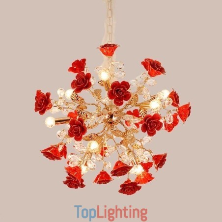 Luxury Pendant Light Ceramic Red Flower Chandelier Luxury Pendant Light Ceramic Red Flower Chandelier