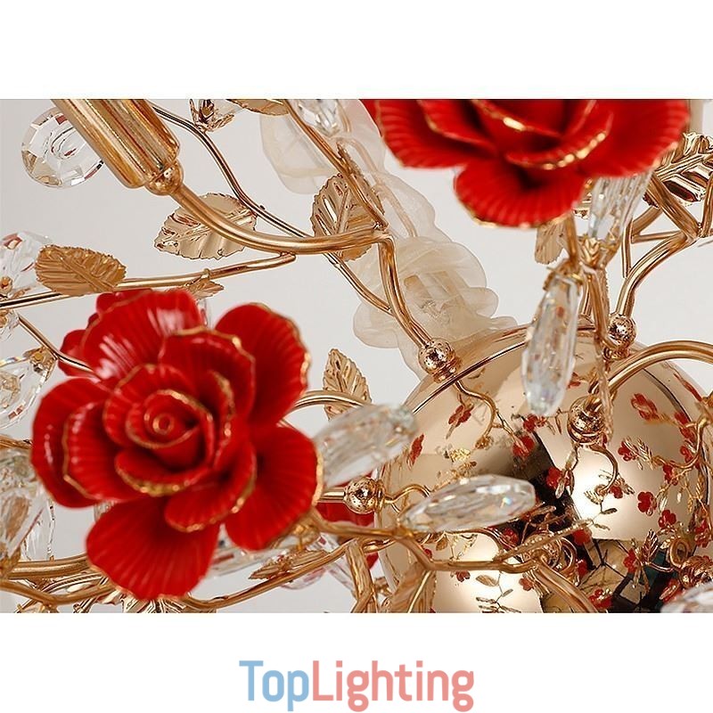 Luxury Pendant Light Ceramic Red Flower Chandelier