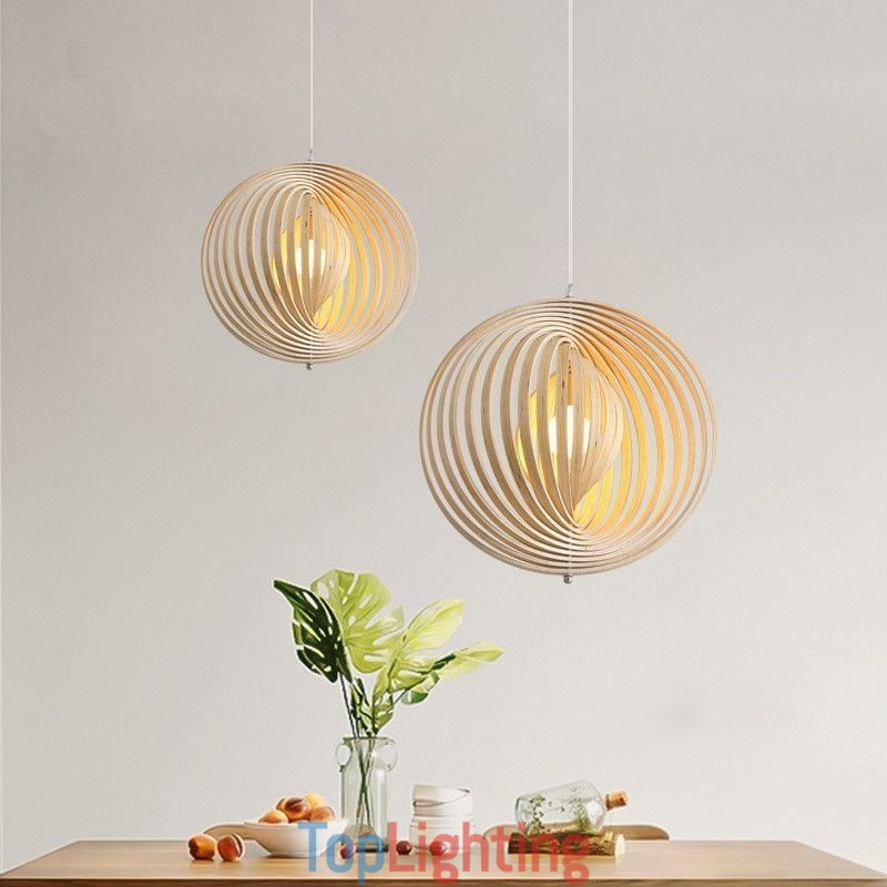 Modern Round Ball Chandelier Basswood Pendant Lamp