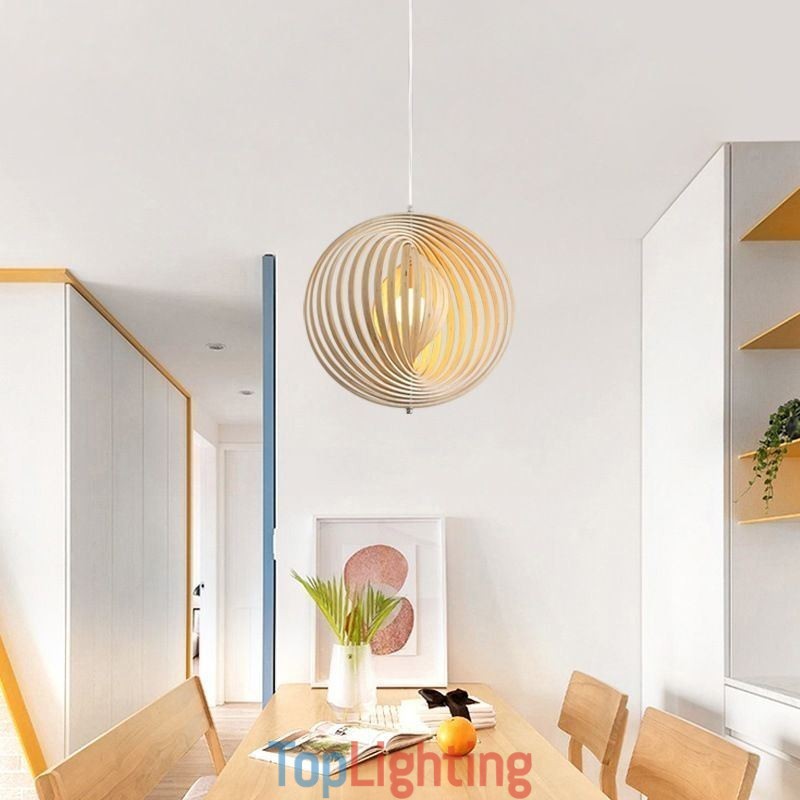 Modern Round Ball Chandelier Basswood Pendant Lamp