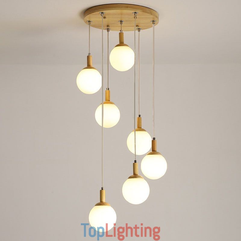 Japanese Wooden Pendant Light Nordic Glass Hanging Lamp