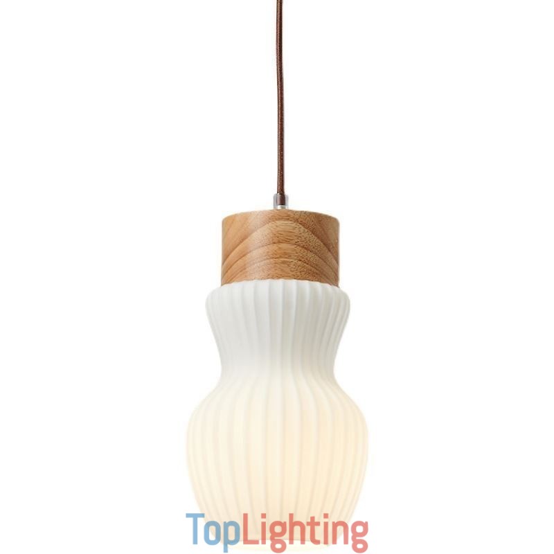 Japanese Wood Pendant Light Glass Kettle Hanging Light
