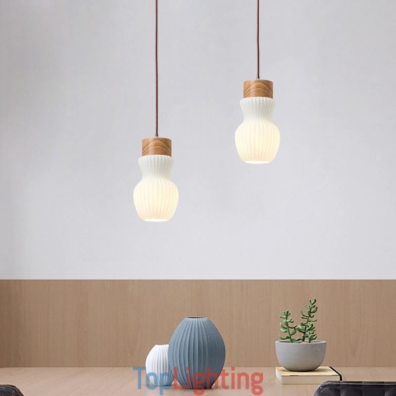 Japanese Wood Pendant Light Glass Kettle Hanging Light