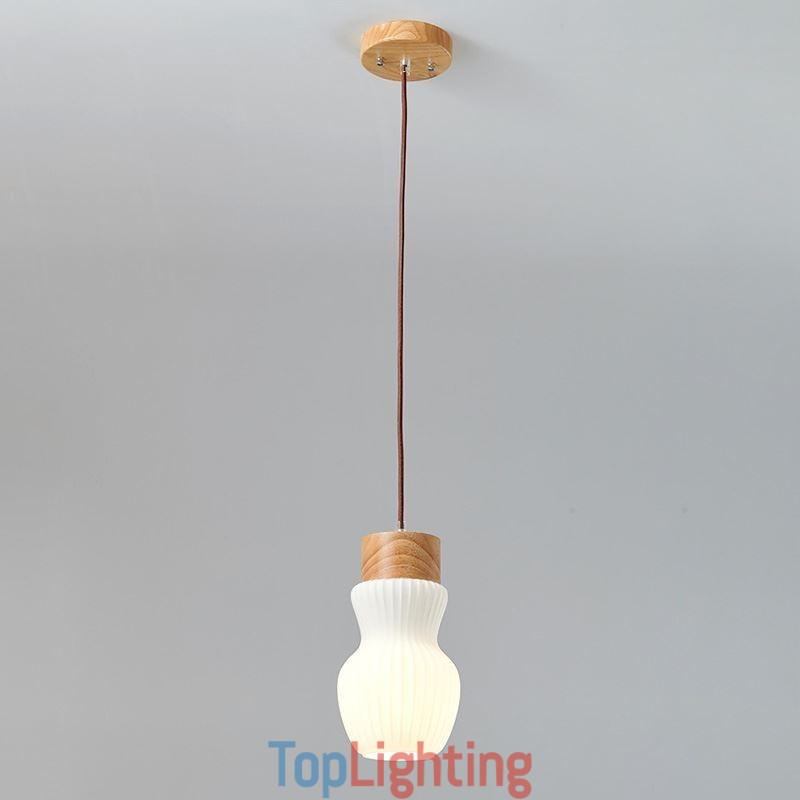 Japanese Wood Pendant Light Glass Kettle Hanging Light