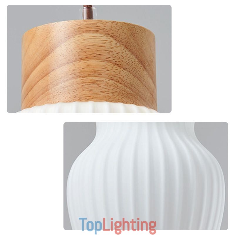 Japanese Wood Pendant Light Glass Kettle Hanging Light
