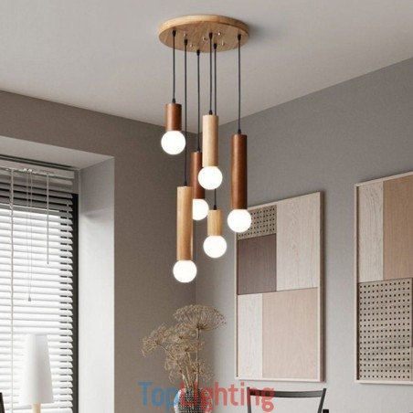 Japanese Wood Pendant Light 6 Lights Hanging Light Japanese Wood Pendant Light 6 Lights Hanging Light