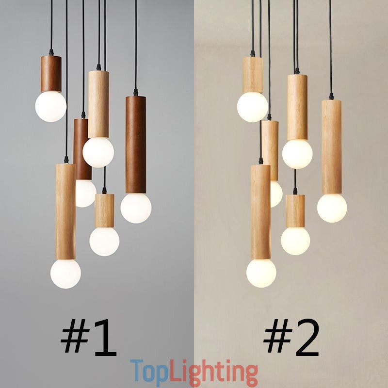 Japanese Wood Pendant Light 6 Lights Hanging Light