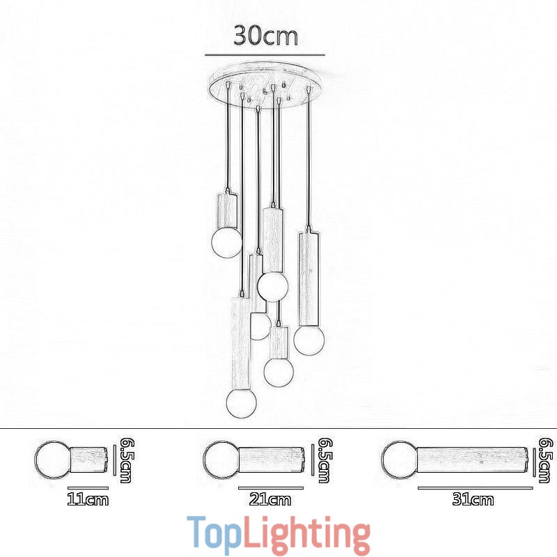 Japanese Wood Pendant Light 6 Lights Hanging Light