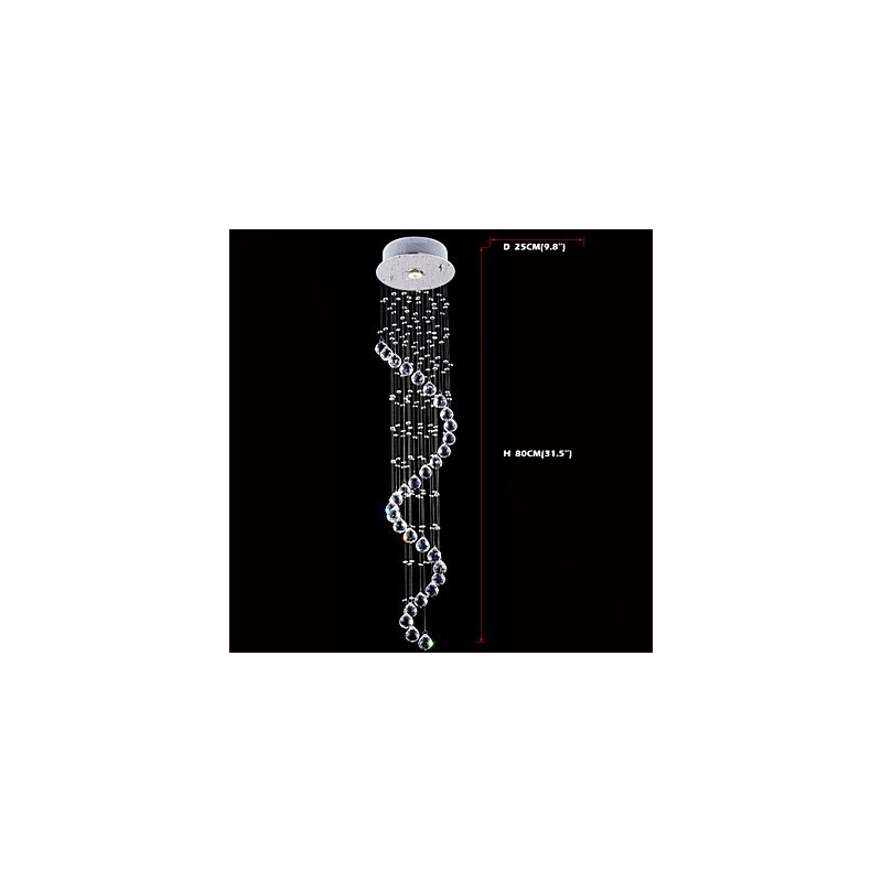 Crystal Pendant Light Chandelier Lighting 1 Lights Silver Canpoy Clear K9 Crystal Helix Ceiling Lamps H80CM