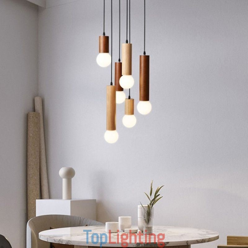 Japanese Wood Pendant Light 6 Lights Hanging Light