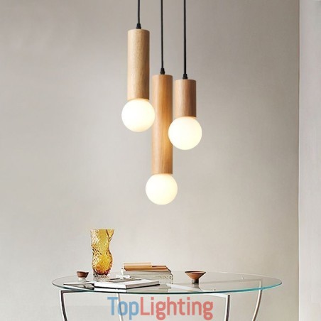 Japanese Wood Pendant Light 3 Lights Hanging Light