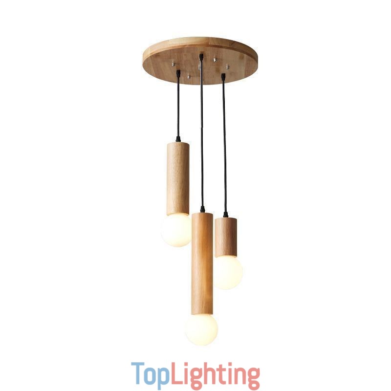 Japanese Wood Pendant Light 3 Lights Hanging Light