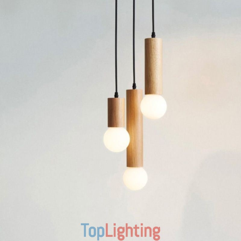 Japanese Wood Pendant Light 3 Lights Hanging Light