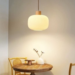Japanese Wood Pendant Light Glass Lantern Hanging Light