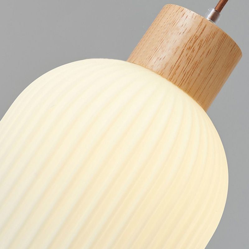 Japanese Wood Pendant Light Glass Lantern Hanging Light