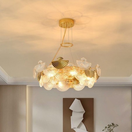 European Glass Hanging Light Fan Shaped Art Chandelier European Glass Hanging Light Fan Shaped Art Chandelier