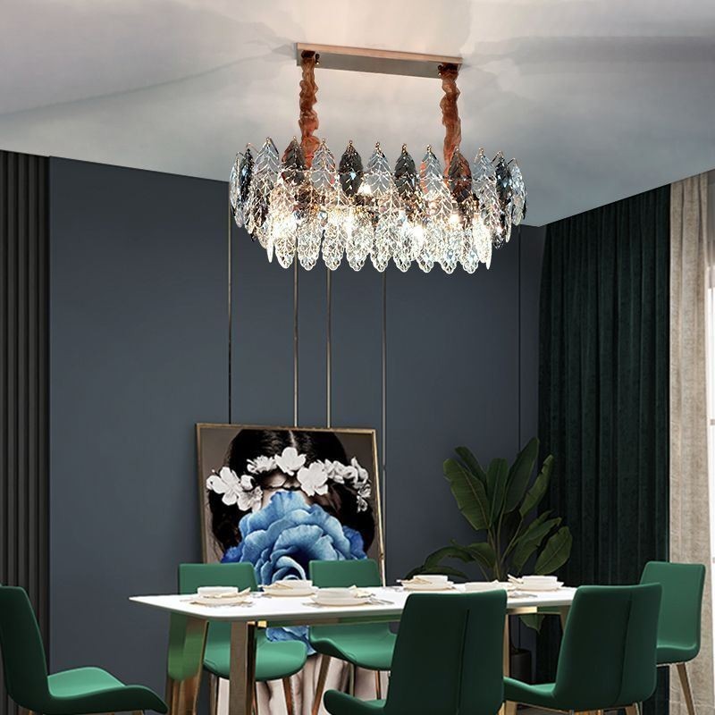 European Iron Pendant Light Creative Leaf Glass Chandelier