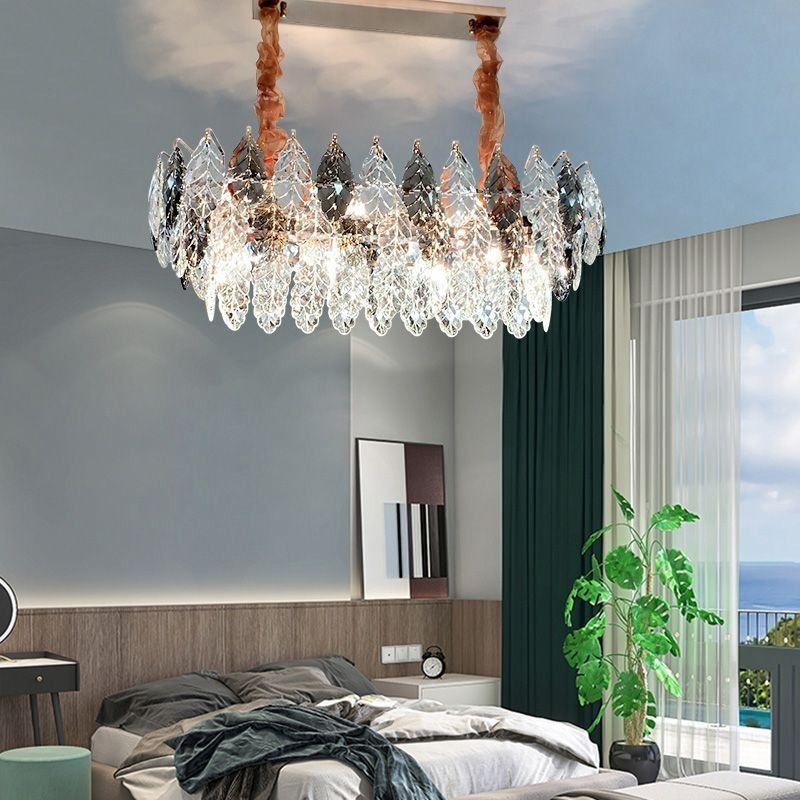 European Iron Pendant Light Creative Leaf Glass Chandelier