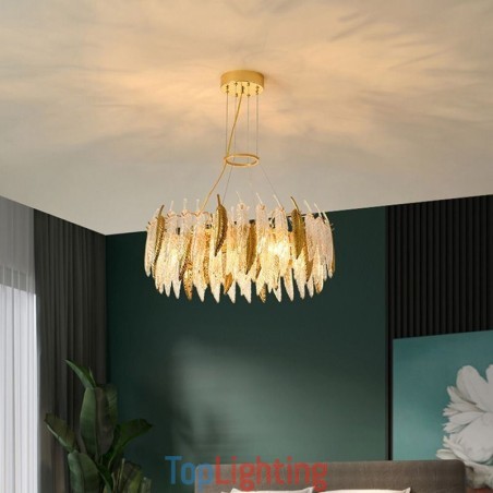 Artistic Glass Chandelier Feather Round Ceiling Light Artistic Glass Chandelier Feather Round Ceiling Light