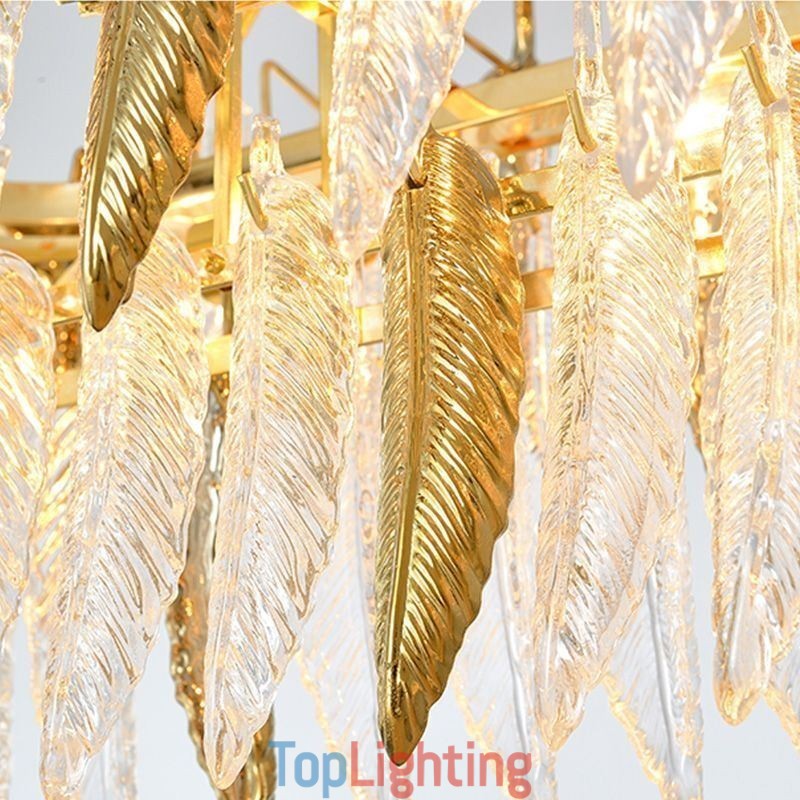 Artistic Glass Chandelier Feather Round Ceiling Light