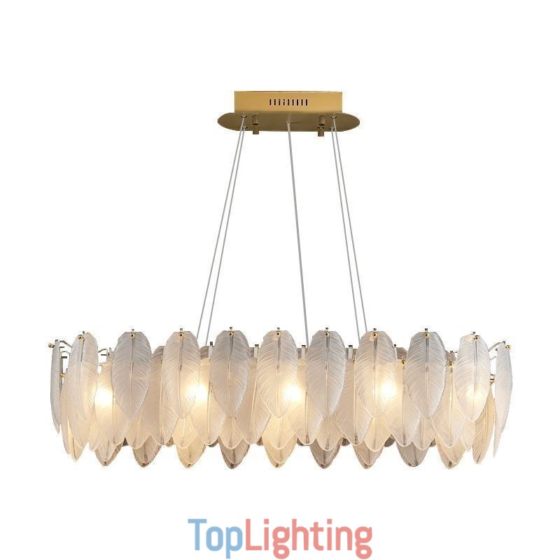 Artistic Glass Chandelier Feather Round Pendant Lighting