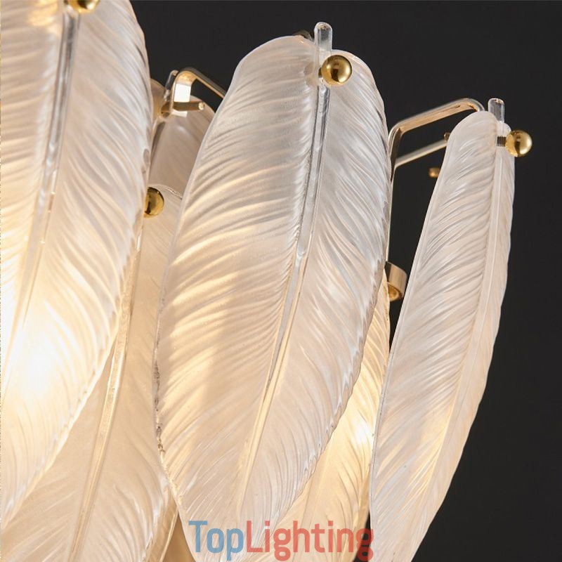 Artistic Glass Chandelier Feather Round Pendant Lighting