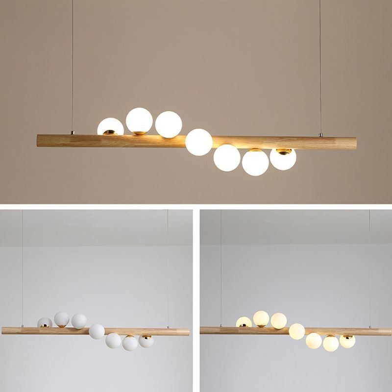 Magic Bean Pendant Light Wood Strip Hanging Lamp