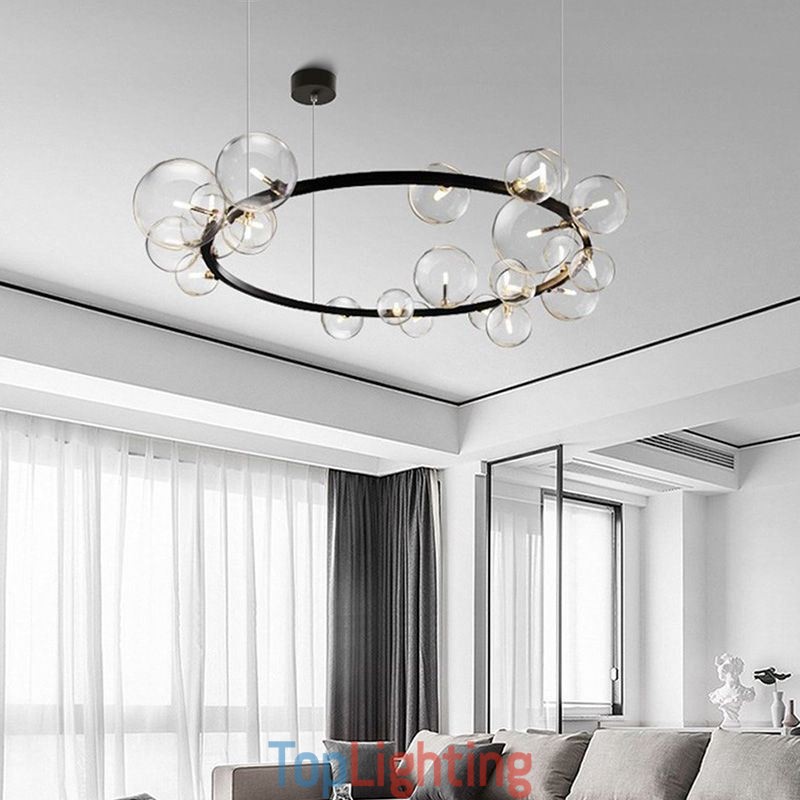 Modern Creative Metal Chandelier Transparent Glass Bubble Lamp