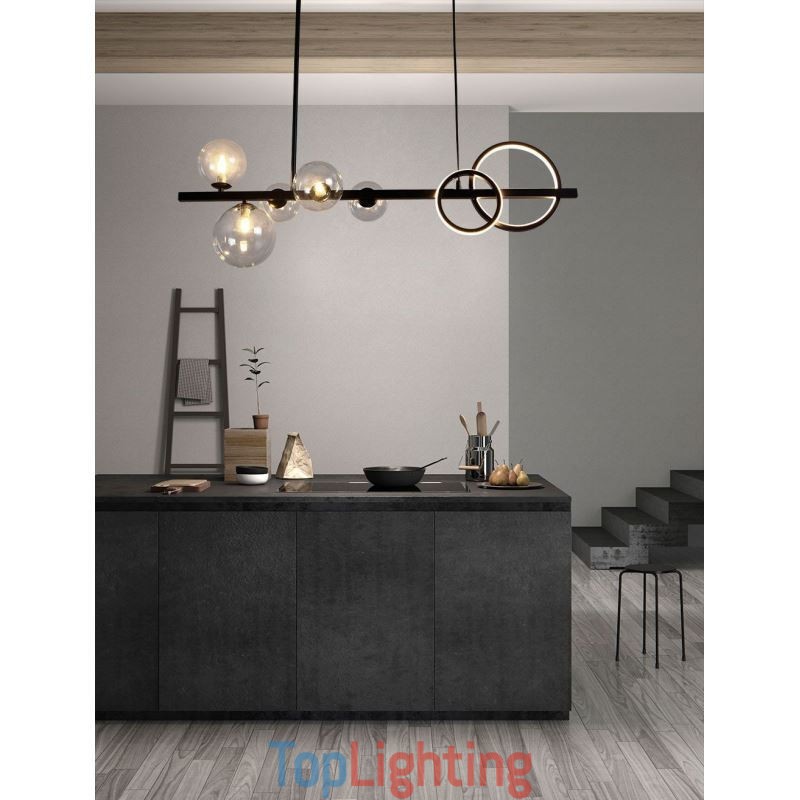 Modern Glass Bubble Pendant Light Black Long Bracket Lamps
