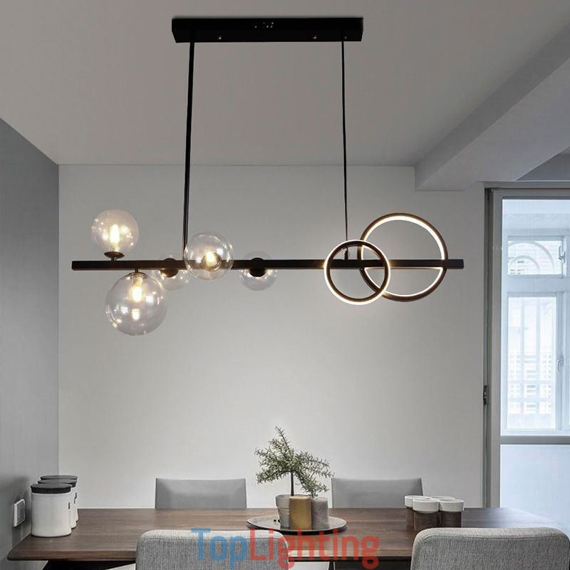 Modern Glass Bubble Pendant Light Black Long Bracket Lamps