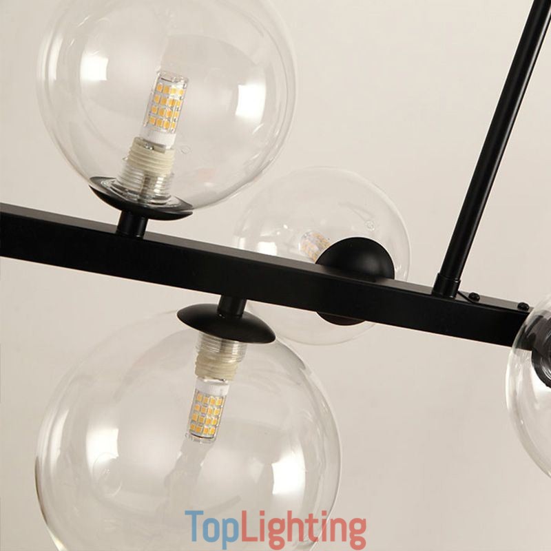 Modern Glass Bubble Pendant Light Black Long Bracket Lamps