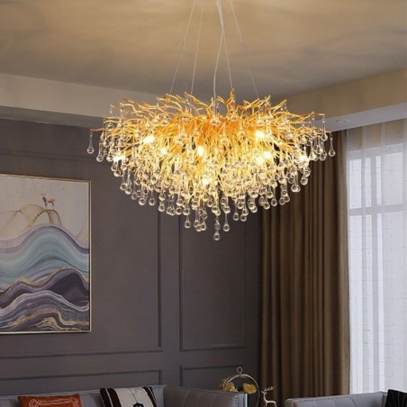 Nordic Crystal Chandelier Flower Round Shade Luxury Gold Pendant Light Nordic Crystal Chandelier Flower Round Shade Luxury Gold Pendant Light
