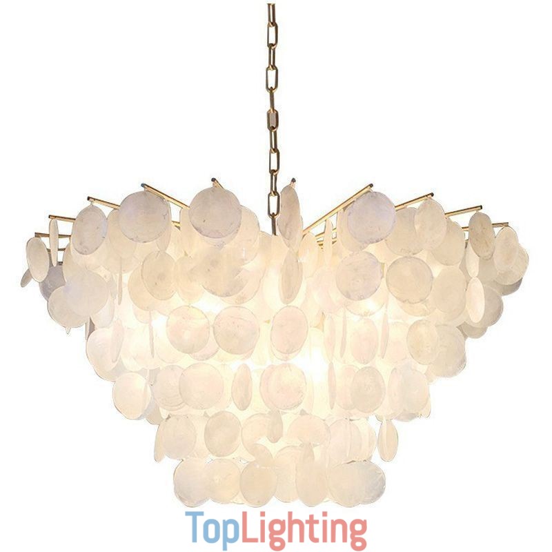 Natural Shell Chandelier Round Layered Hanging Light Dining