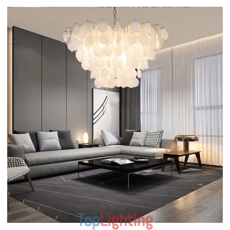 Natural Shell Chandelier Round Layered Hanging Light Dining