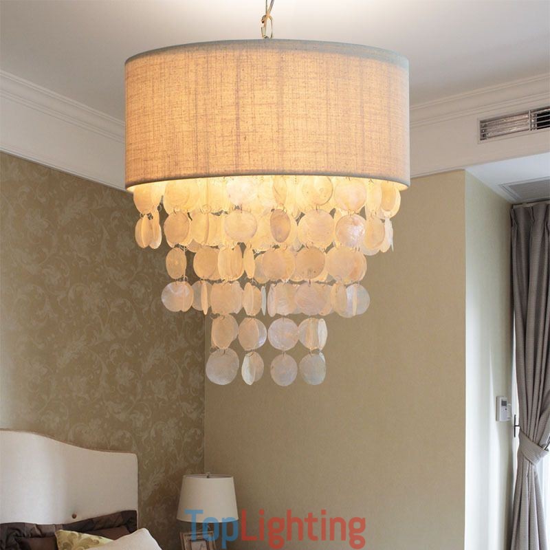 Contemporary Pendant Light Jellyfish Shells Lighting With Cylinder Lamp Shade