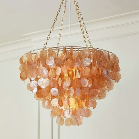Natural Shell Chandelier Round Layered Hanging Light Brown Black Natural Shell Chandelier Round Layered Hanging Light Brown Black