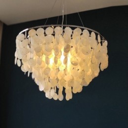 Capiz Shell Pendant Light Natural Hanging Round Layered Chandelier