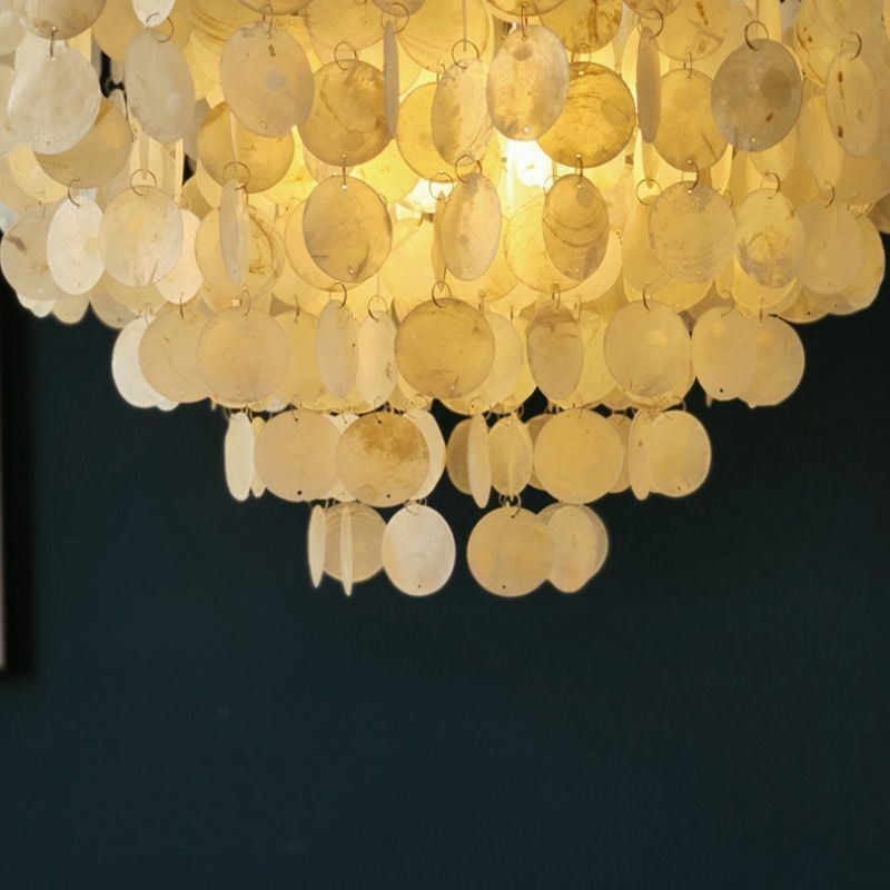 Capiz Shell Pendant Light Natural Hanging Round Layered Chandelier