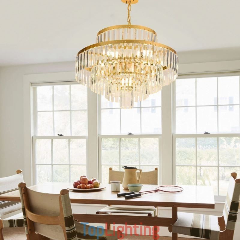 Gold Crystal Pendant Light 4 Tiers Ceiling Lighting 7 Lights